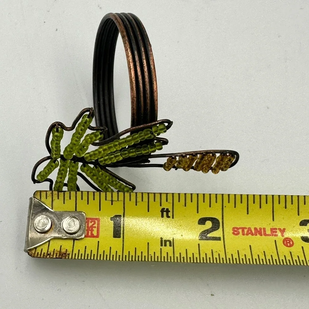Palm Tree Napkin Rings Set of 6 Green Beaded Copper Wire‎ Tropical Decor